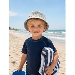 New Tommy Bahama Kids Toddler White Blue Chambray Bucket Hat Size 4T